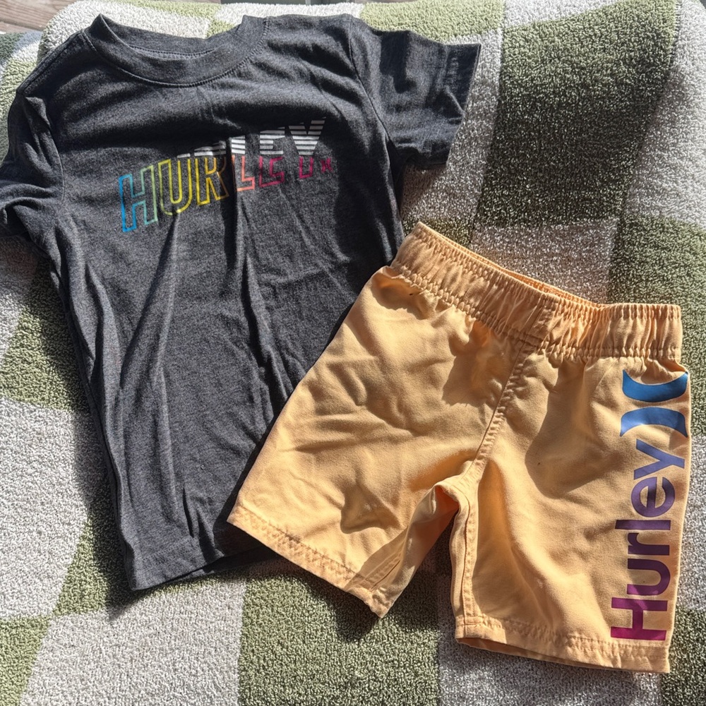 Hurley Kids' Charcoal and Mustard Shorts Set